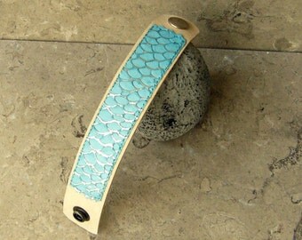 Leather Bracelet -- Sky Blue and Silver Tipped Crucian Carp