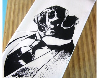 Pug Tea Towel kitchen towels cute animal print dog towels gifts Gentleman Pugs home decor Screen Print - Indie Housewares Cute dogs