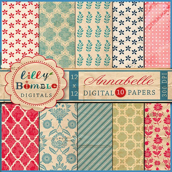 Tea stained digital scrapbook papers Annabelle grunge shabby chic Il_570xn
