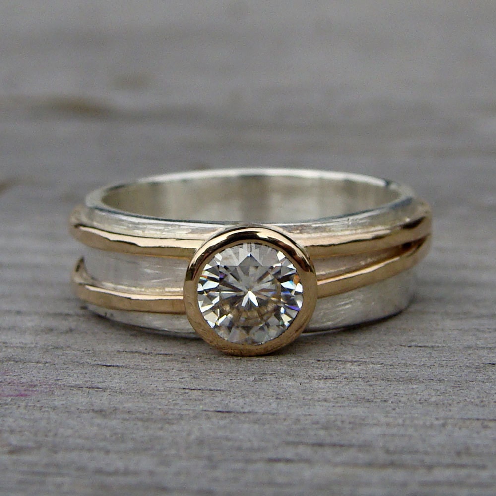 Moissanite Engagement or Wedding Ring with Recycled 14k Yellow