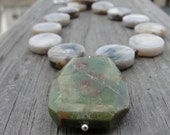 Chunky Green Unakite Pendant with Botswana Agate and Pyrite Necklace