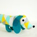 Childrens Soft Doll Toy Plush Wiener Dog VINNIE with Geometric Triangle Print
