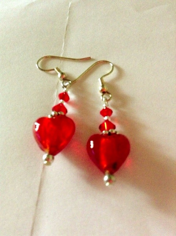 Items similar to SilverPlate Crystal Red Heart Earrings on Etsy