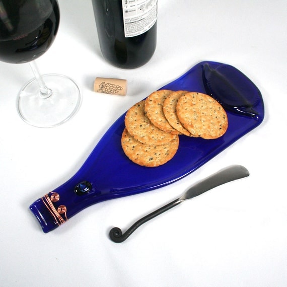 Wine Bottle Serving Tray with Dichroic Glass by ShifflettStudios