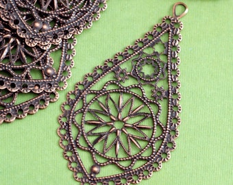 10pcs 66mm Antique Copper Drop Filigree Pendants R0168-R