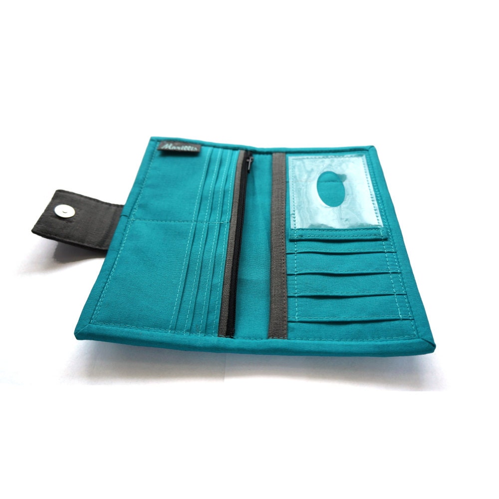 Womens wallet Teal and gray Wallet Handmade fabric by Marillis