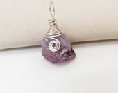 Sterling Silver Wire Wrapped Pendant Purple Amethyst Raw cut Amethyst Handmade Jewelry # 135