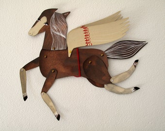 Châtaigne / Winged Copper and Creme Horse Articulated Decoration  / Hinged Beasts Series