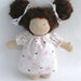 10 inch Waldorf doll's flannel nightgown - pink flowers and happy brown birds