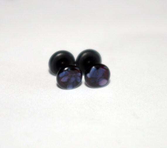 10g Black and Purple Pattern Glass Plugs Body Jewelry by