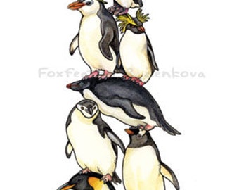 Penguin Stack Painting Print - Wall art, bird stack