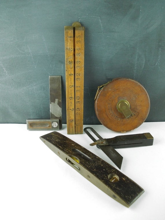 Antique Carpenters Tools : Squares Measuring Tape Ruler