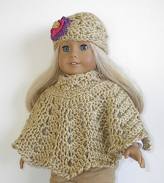 18 Inch Doll Clothes - Crocheted Poncho Set with Flowered Hat Handmade ...