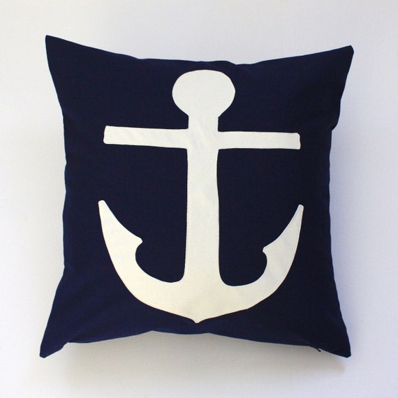 Items similar to Nautical Anchor Decorative Throw Pillow Cover White ...