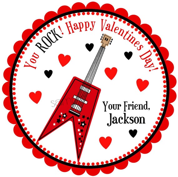 Valentines day Stickers, guitar, you rock, lollipop stickers, Hearts,Red,Love, Sweet, Candy,Treats, Labels, set of 12 Il_570xn
