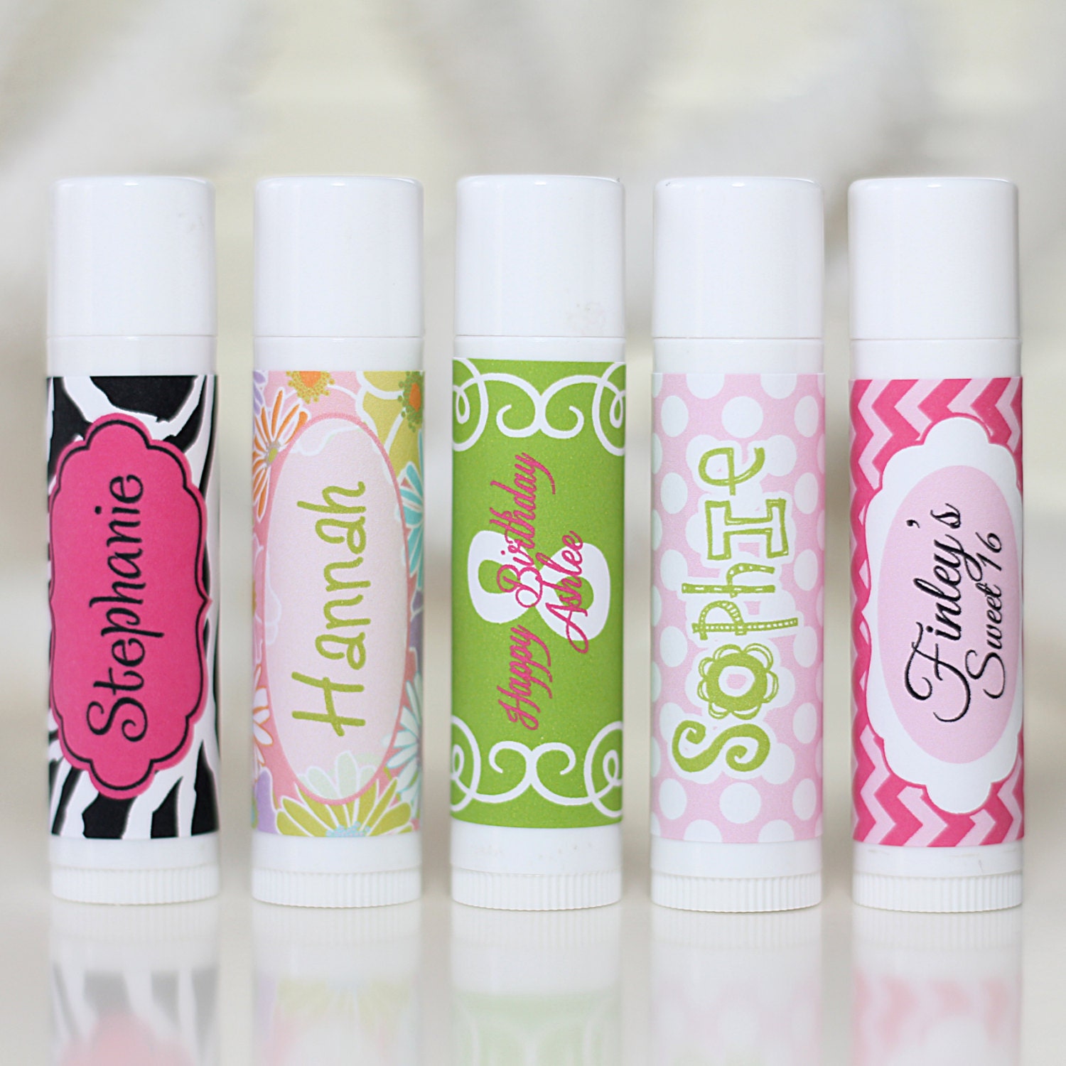 Personalized Lip Balm Stickers PINK CHEVRON Personalized