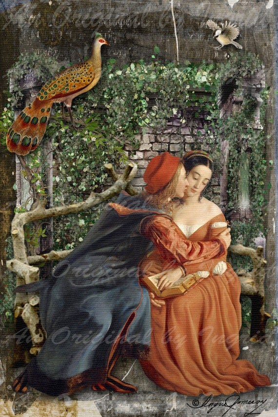 Love and the Peacock Digital Collage Greeting Card (Suitable for Framing)