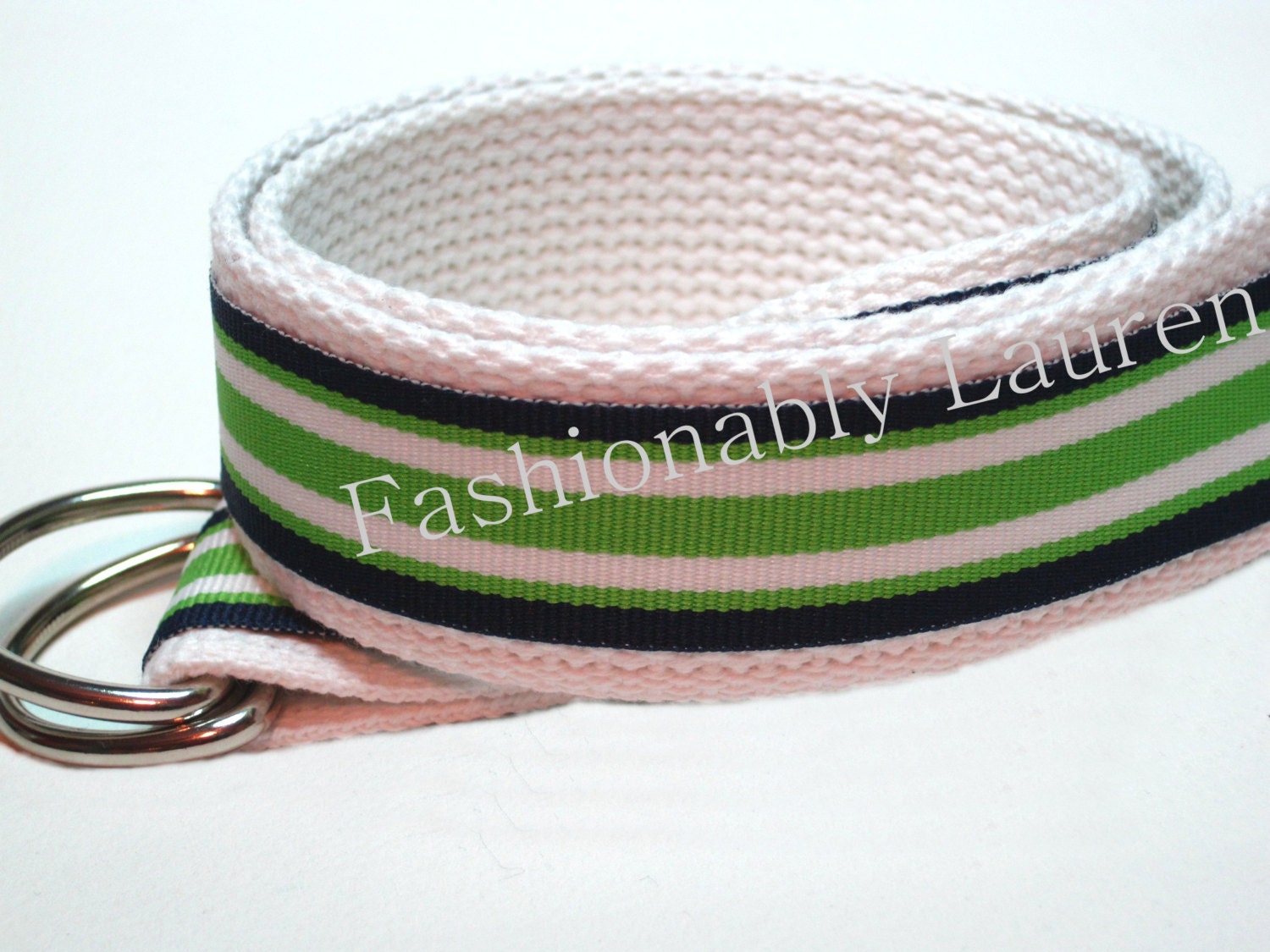 Blue Green Striped Belt / SALE / Preppy Ribbon Belt DRing