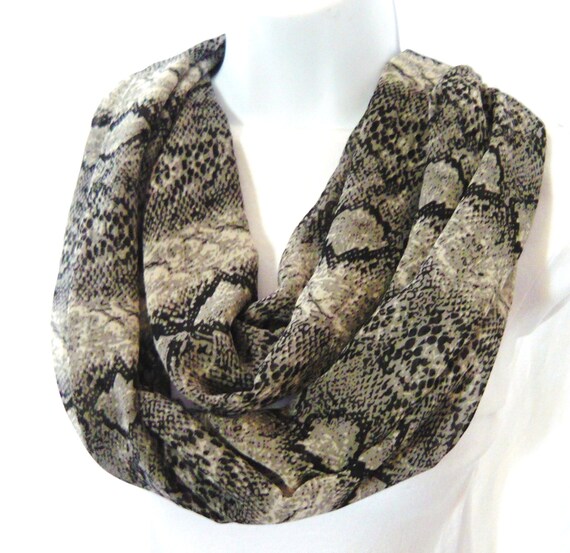 Gray Snake Skin Chiffon Infinity Scarf Scarves Animal print