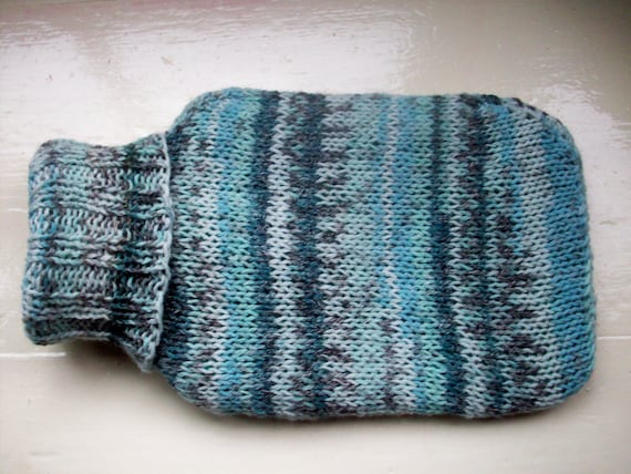 Hot water bottle and cover hand knitted cozy by SpinningStreak