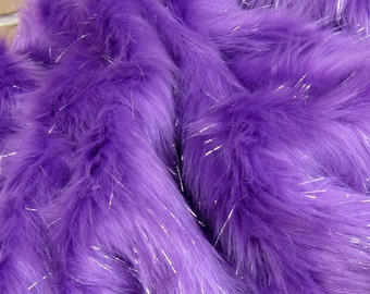 Amethyst Sparkle - long wispy purple with tinsel 45mm pile synthetic faux fur fabric -1/4m piece
