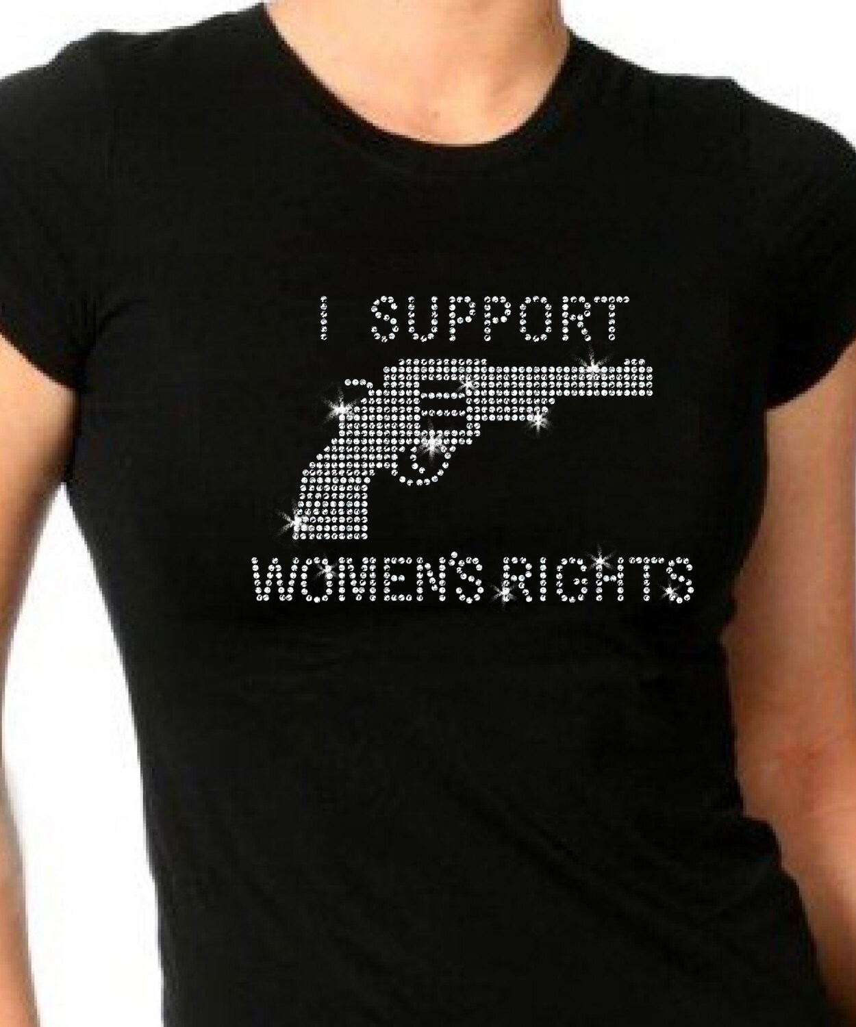 Ladies Rhinestone Pro Gun Shirt I Support Womens by TeesAndMore