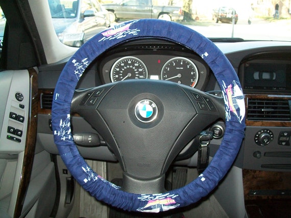 SALE Custom Sail Boats on Navy Steering Wheel Cover