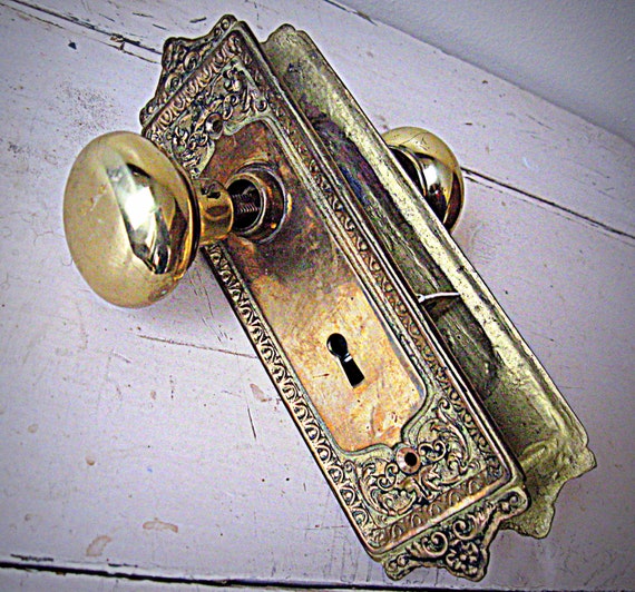Antique Brass Door Knob with Escutcheon by Somethingcharming