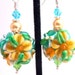 Yellow and Green Floral Earrings, Orange Mint Green Flower Glass Beaded Earrings, Chintz Lampwork Earrings, Mother's Day