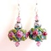 Rose Floral Earrings, Teal Pink Lavender Green Glass Beaded Earrings, Flower Glass Beaded Lampwork Earrings, Roses on Teal, Mother's Day