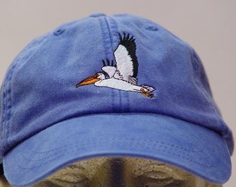 PELICAN BIRD HAT - One Embroidered Wildlife Cap - Price Embroidery Apparel - 24 Color Caps Available