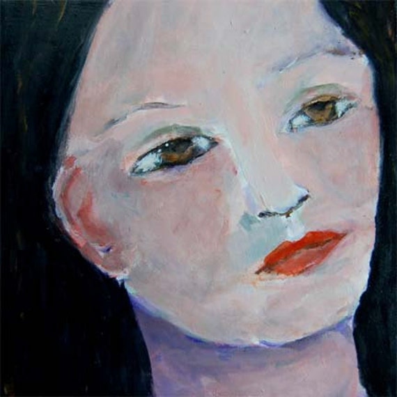 Acrylic Portrait Painting Daydreamer, Girl, Face, Black, Hair Tucked Behind Ear 6x6 canvas panel
