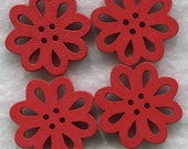 Red Flower Buttons Laser Cut Wooden Buttons 20mm (7/8 inch) Set of