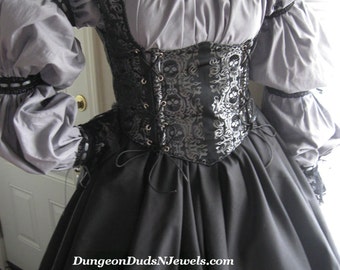 DDNJ Choose Fabrics 4pc Renaissance Corset Style Underbust Bodice Chemise Skirts Plus Custom Made Any Size Pirate Medieval Wench Costume SCA