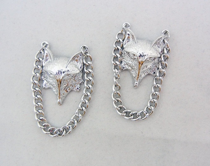 Pair of Silver-tone Fox Head Charms with Chains