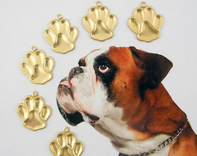 6 Brass Animal Paw Charms