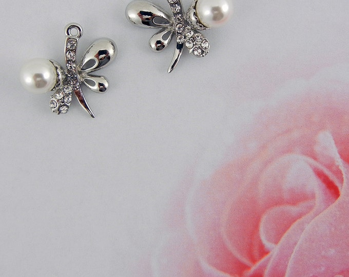 Pair of Silver-tone Butterfly Charms with Faux Pearl