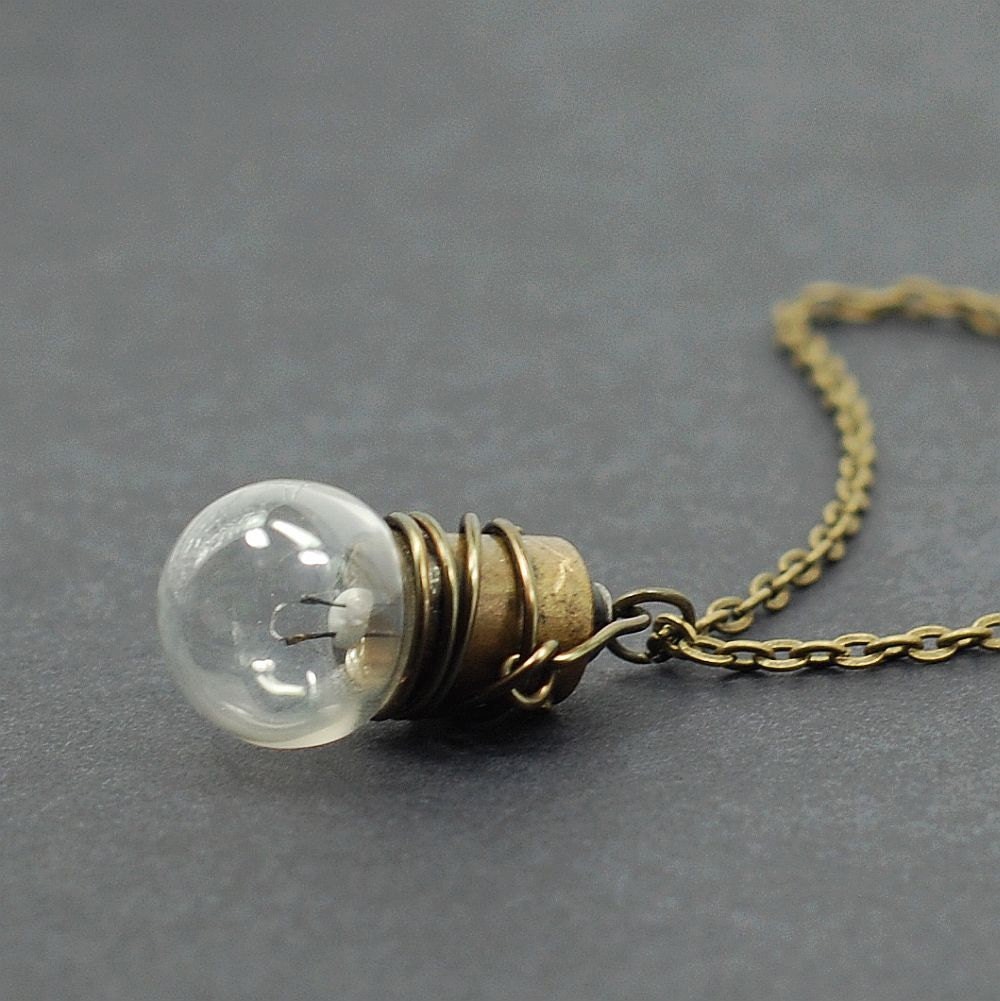 Steampunk Jewelry Brass Light Bulb Necklace