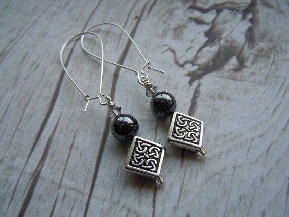 Celtic Earrings - Hematite & Swarovski Black Diamond - Celtic Knotwork ...