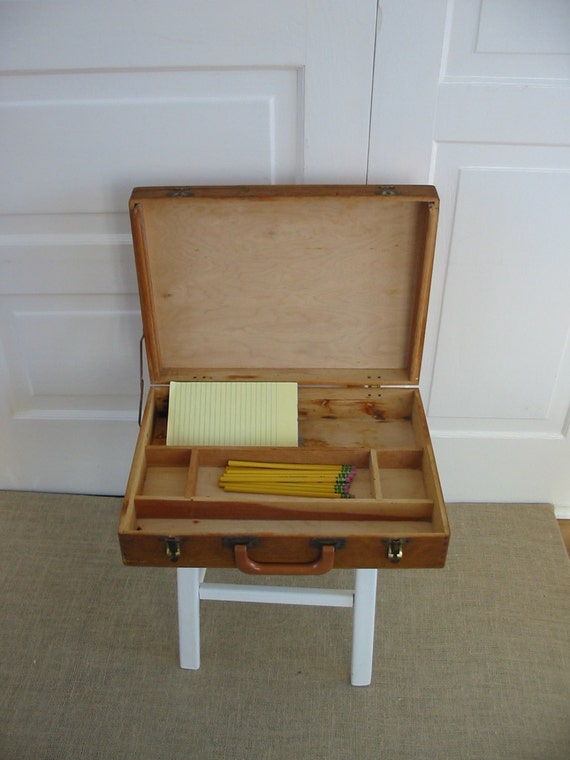 Vintage Wood Case Box Art Supplies Divided Industrial