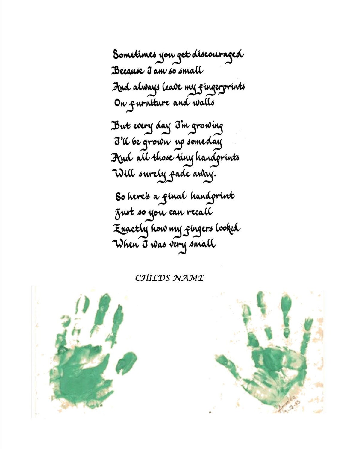 Calligraphy Handprint Poem Ready for Your by CalligraphicArtisan