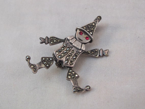 Articulated Clown or Jester Brooch Sterling Silver with