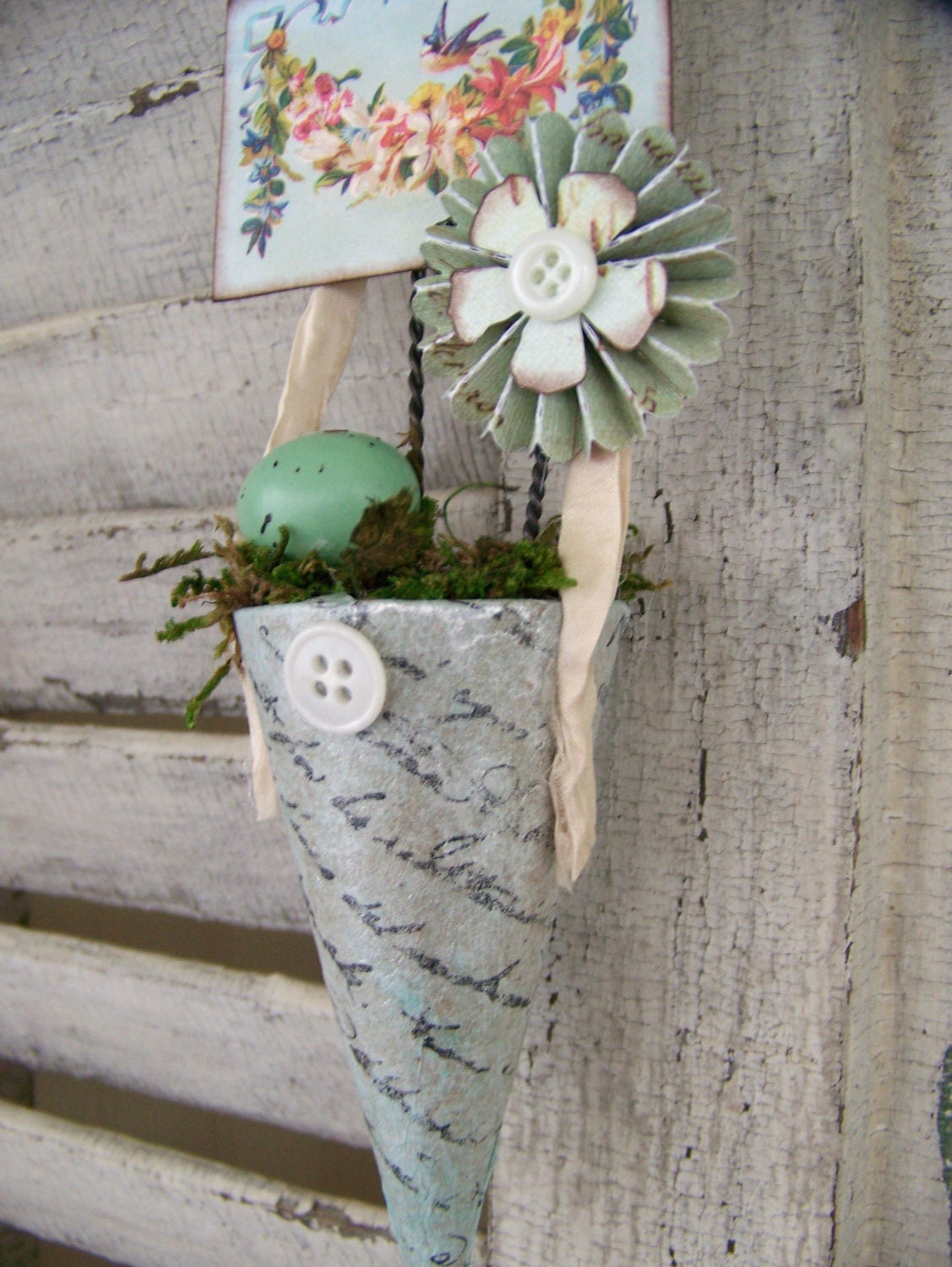 Handmade Spring Ornament Victorian Paper Cone Vintage Spring