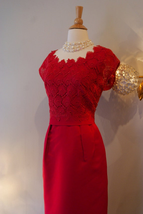 60s Dress // Vintage 1960s Red Hot Lace Dress