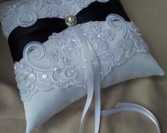 Black and pink wedding ring pillow