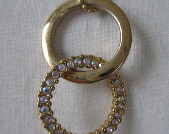 Gold Aurora Circle Necklace Rhinestone Vintage