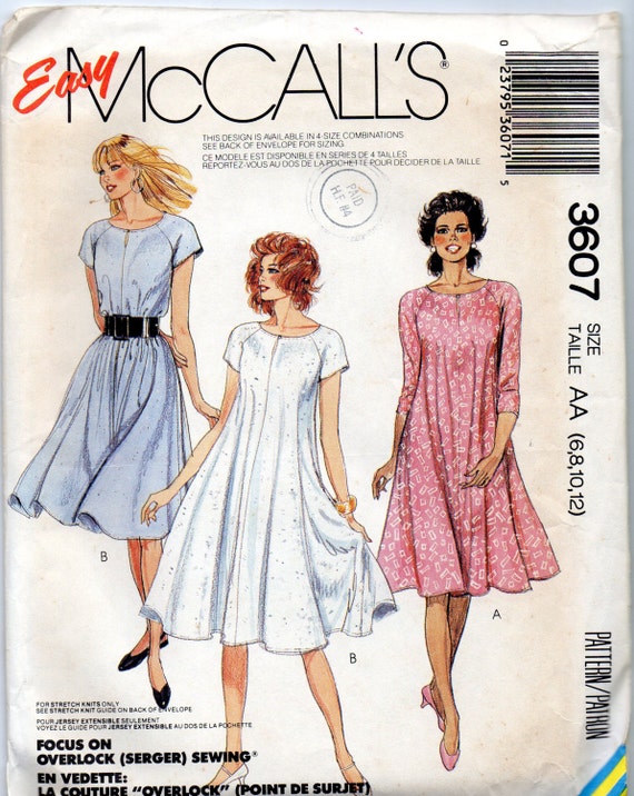 McCalls 3607 Misses Easy Trapeze Dress Pattern Womens Vintage