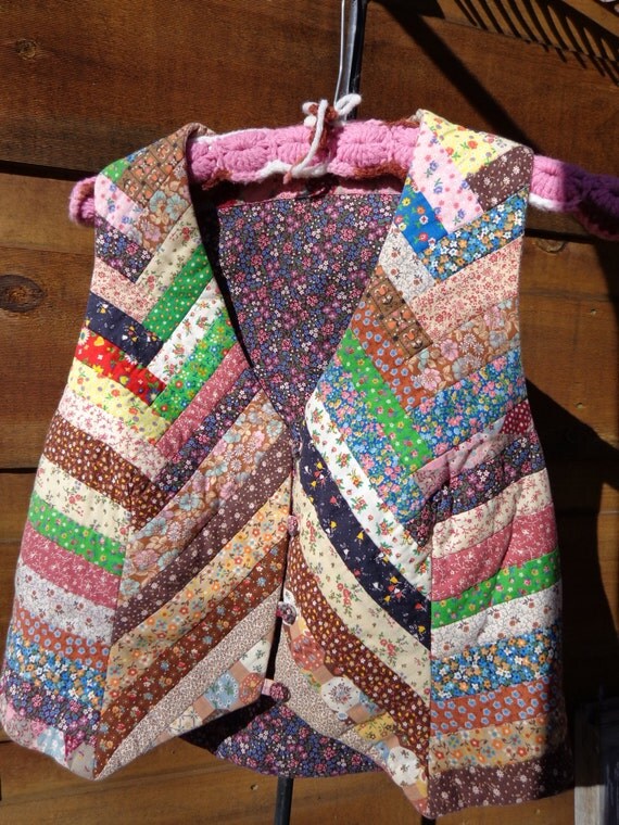 Vintage Quilted Calico Vest Handmade 1970's 19 x by frstyfrolk
