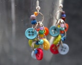 Button Dangle Earrings - Bright Colorful Multicolored Rainbow by randomcreative on Etsy