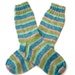Socks - Hand Knit Women's Socks with Bright Stripes in Greens and Blues